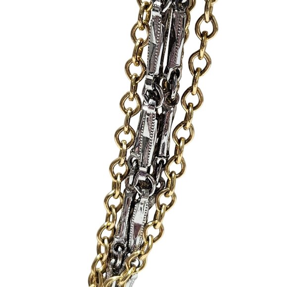 Vintage Gold Silver Tone Multi Strand Chain Necklace Chunky Fashion Jewelry - Picture 2 of 7